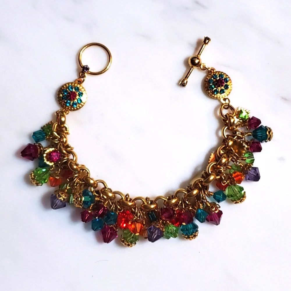 Vintage Zander Elliott Lunch At The Ritz rainbow gem charm bracelet - Picture 1 of 12